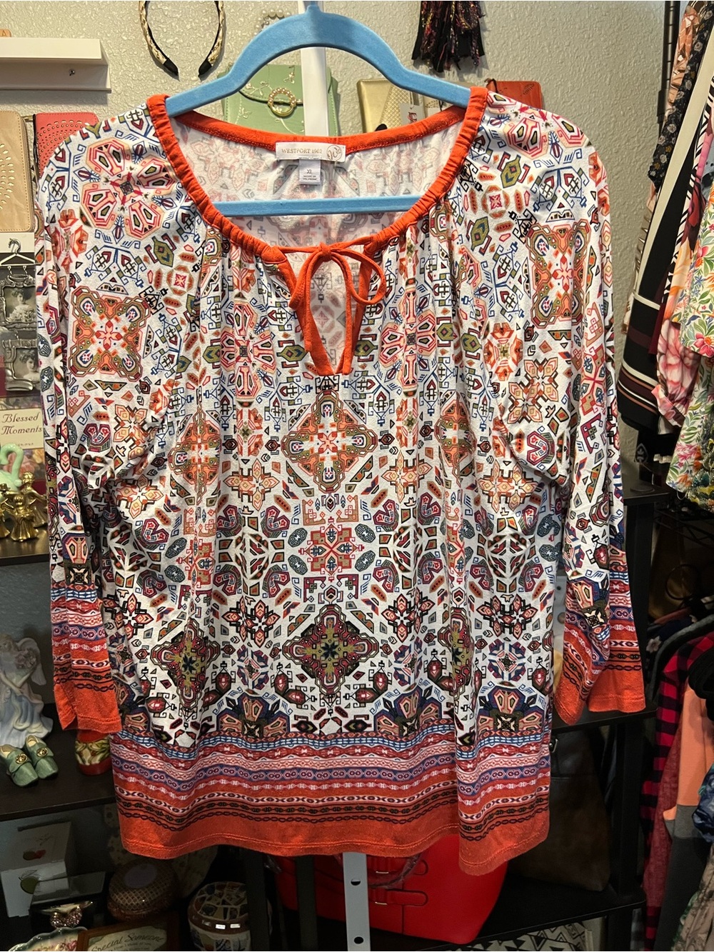 Westport Multicolor Boho Tunic with Orange Trim